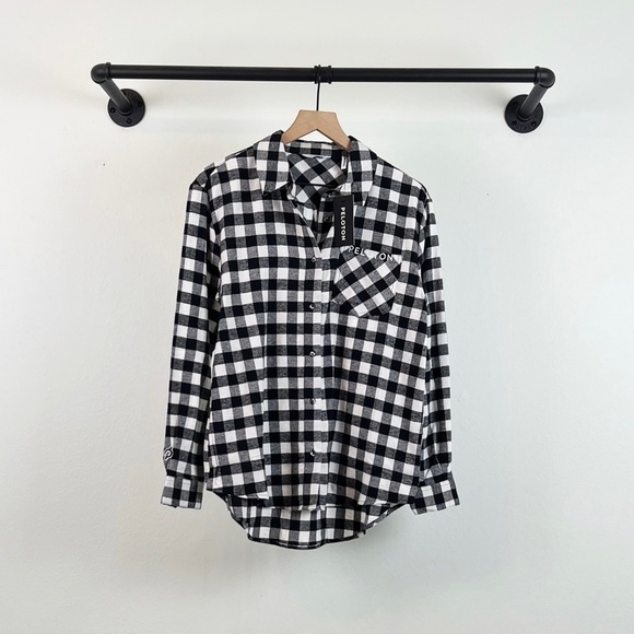 NWT Peloton Buffalo Check Plaid Button Down Shirt Black/White - Picture 5 of 8
